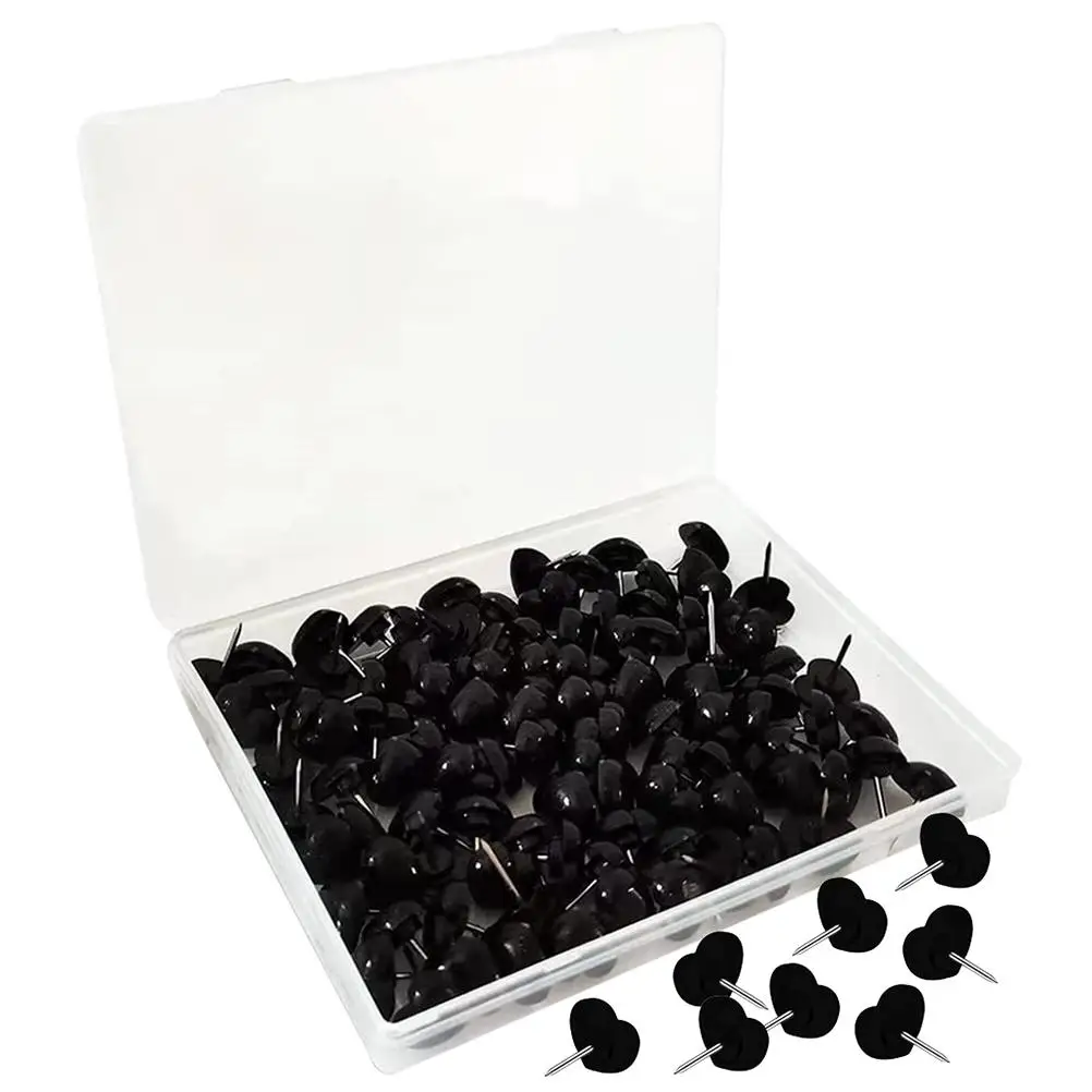 200 Pcs Heart Shaped Thumb Tacks Push Pins Map Accessories Round Head Tacks Daily Use Black Love Plastic Steel