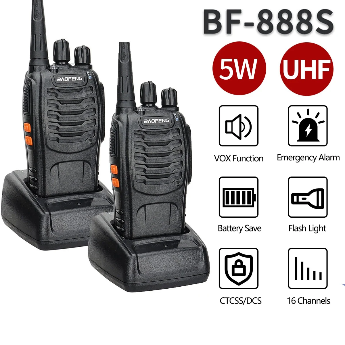 Baofeng BF888S Talkie Walperforé UHF 400 470MHz 16 Canaux Double Bande UHF400-470MHZ Haute Capacité De Batterie Radio Professionnelle