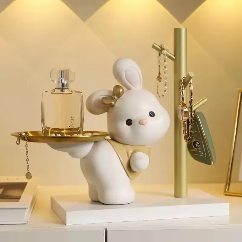 Key Rabbit Storage Rack Door Entrance Decoration Statue Living Room Decor Handmade Finished Products Can Hang Jewelry