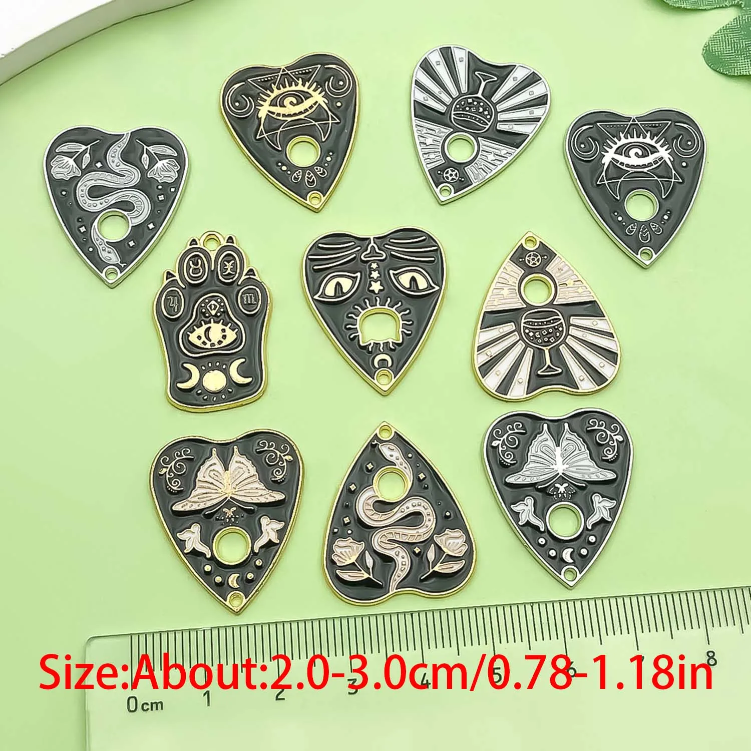 10/12pcs Black Enamel Heart Card Charms Alloy Halloween Decoration Pendants for DIY Bracelet Necklace Jewelry Making Accessories