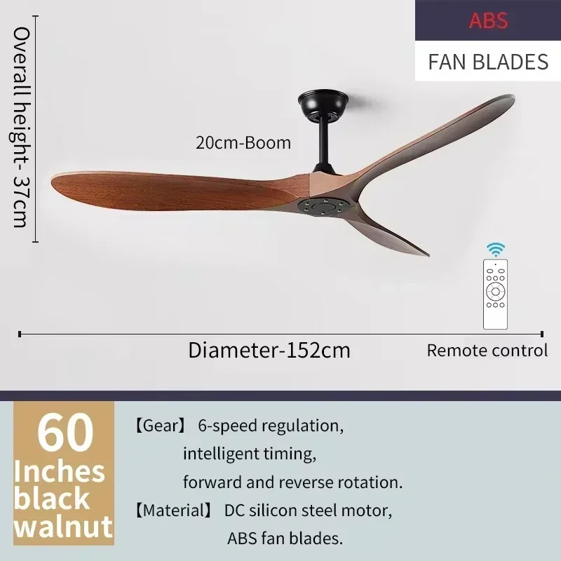 American Style Solid Wood Retro Ceiling Fan, Nordic Living Room, Dining Room, Industrial Variable Frequency 110V Electric Fan