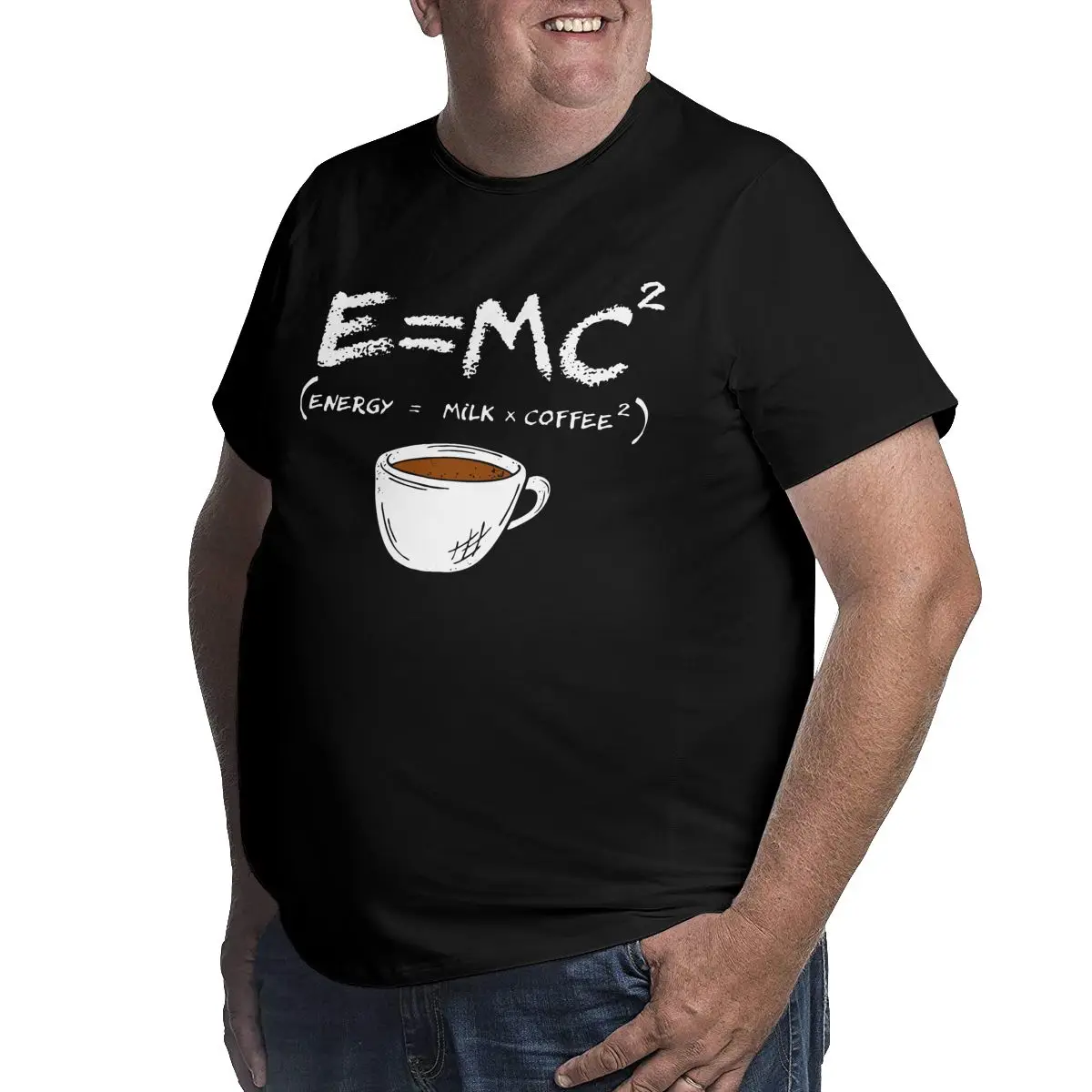 Energy=Milk+Coffee Physicist Formula E = MC2  T-Shirts for Men Cotton T Shirt Big Tall Tees Big Size 4XL 5XL 6XL Clothes