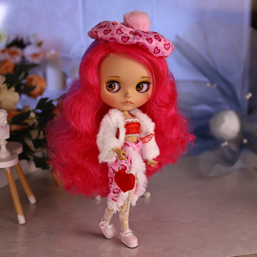Lalka Blyth ICY DBS, skala 1/6, 30 cm, cierna skóra, matowe twarzy, różowe włosy, lalka dziewczynka BJD, zabawka, prezent