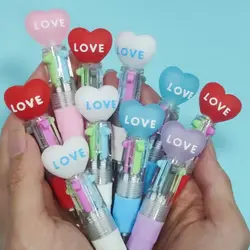 10Pcs/Lot Cute Love Heart Mini 4 Color Ballpoint Pen Kawaii Cartoon Multicolor Writing Pens Kids School Office Stationery Gifts