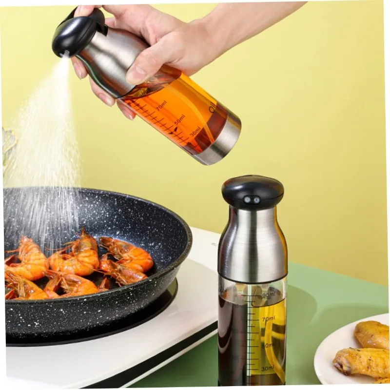 Rociador de Aceite de Acero Inoxidable, Dispensador de Aceite de Tipo Push para Cocinar, Barbacoa y Ensaladas, Botella de Spray de Cocina Segura para Alimentos y Botellas de Vinagre