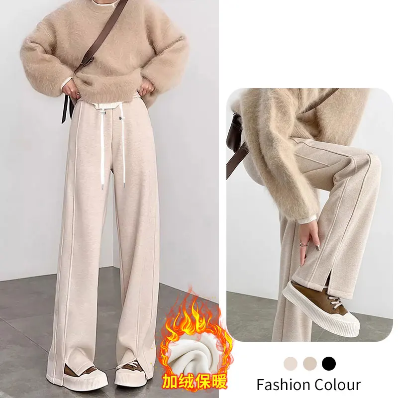 

Свободные брюки для беременных, зимние плюшевые утолщенные теплые прямые брюки для беременных, повседневные брюки, разноцветные