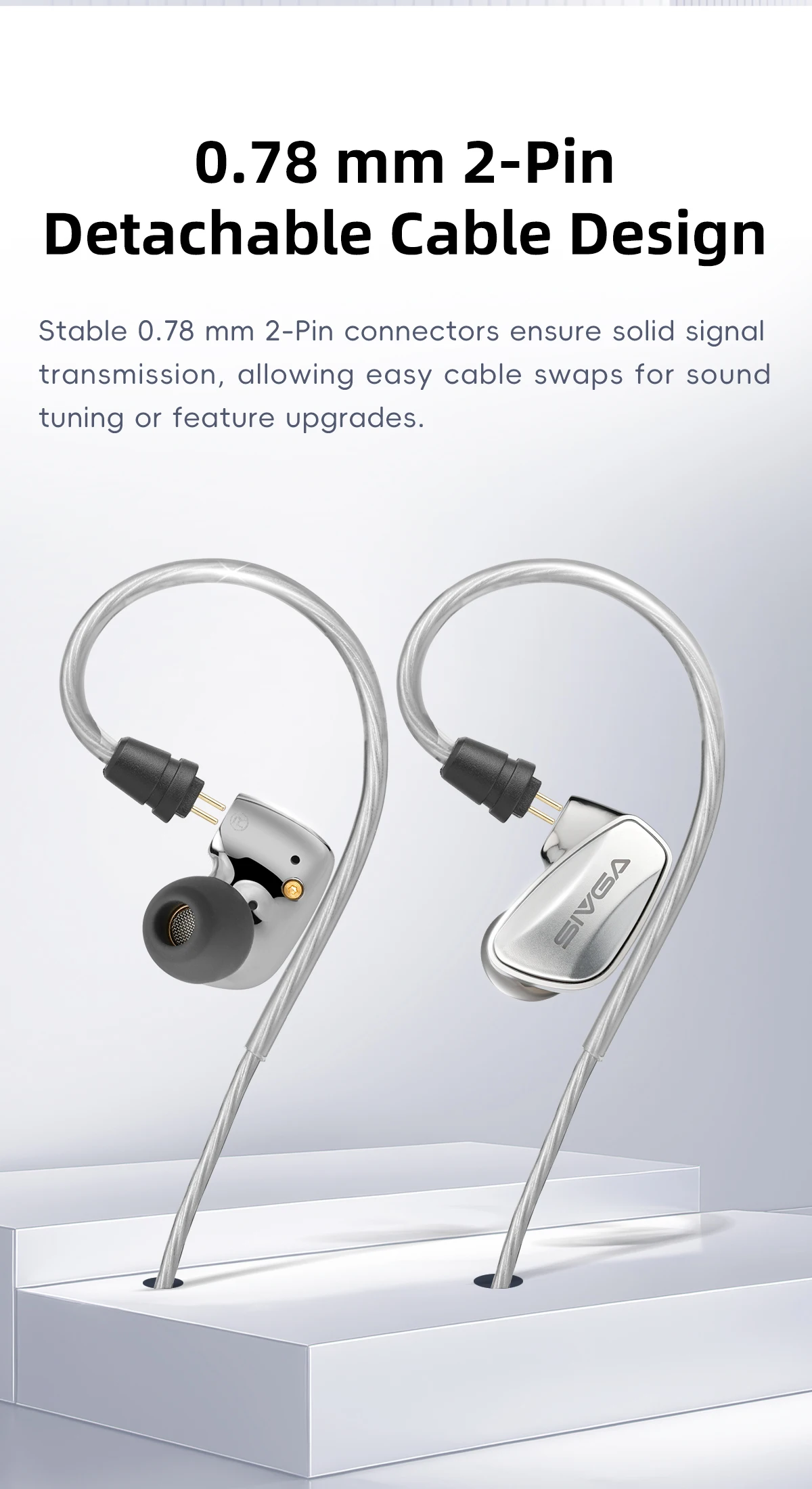SIVGA SM100 10-mm-In-Ear-Kopfhörer mit dynamischem Dual-Chamber-Treiber, kabelgebunden, 0,78 mm, 2-poliges, abnehmbares Kabel mit Mikrofon für Musik/Gaming – Detail 9