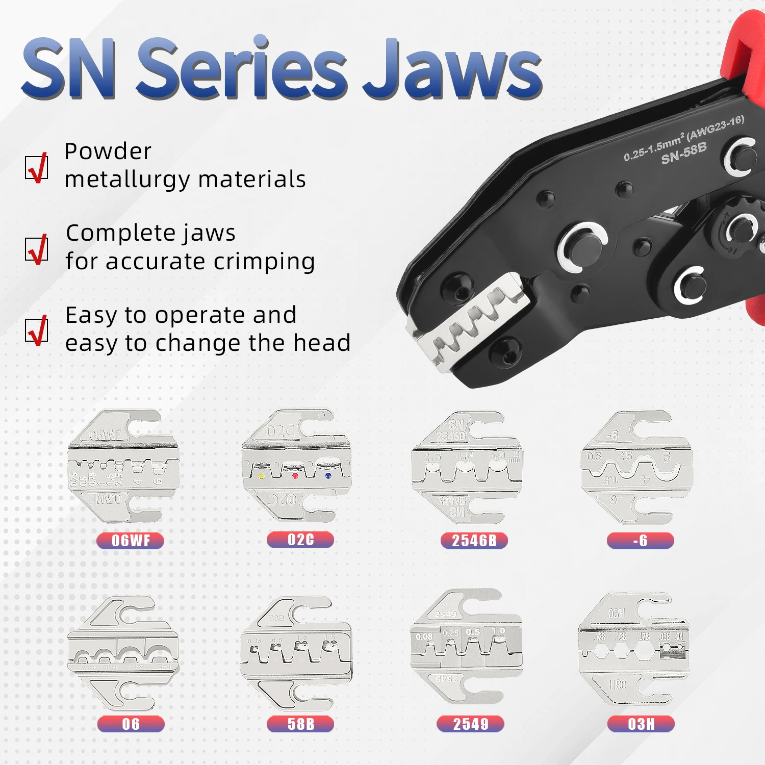 Crimping Tool Pliers Crimp Jaws Set,4mm slot jaws,SN-02C/03H/-6/06/06WF/2546B/2549/58B,Used for Crimping Terminals Crimper