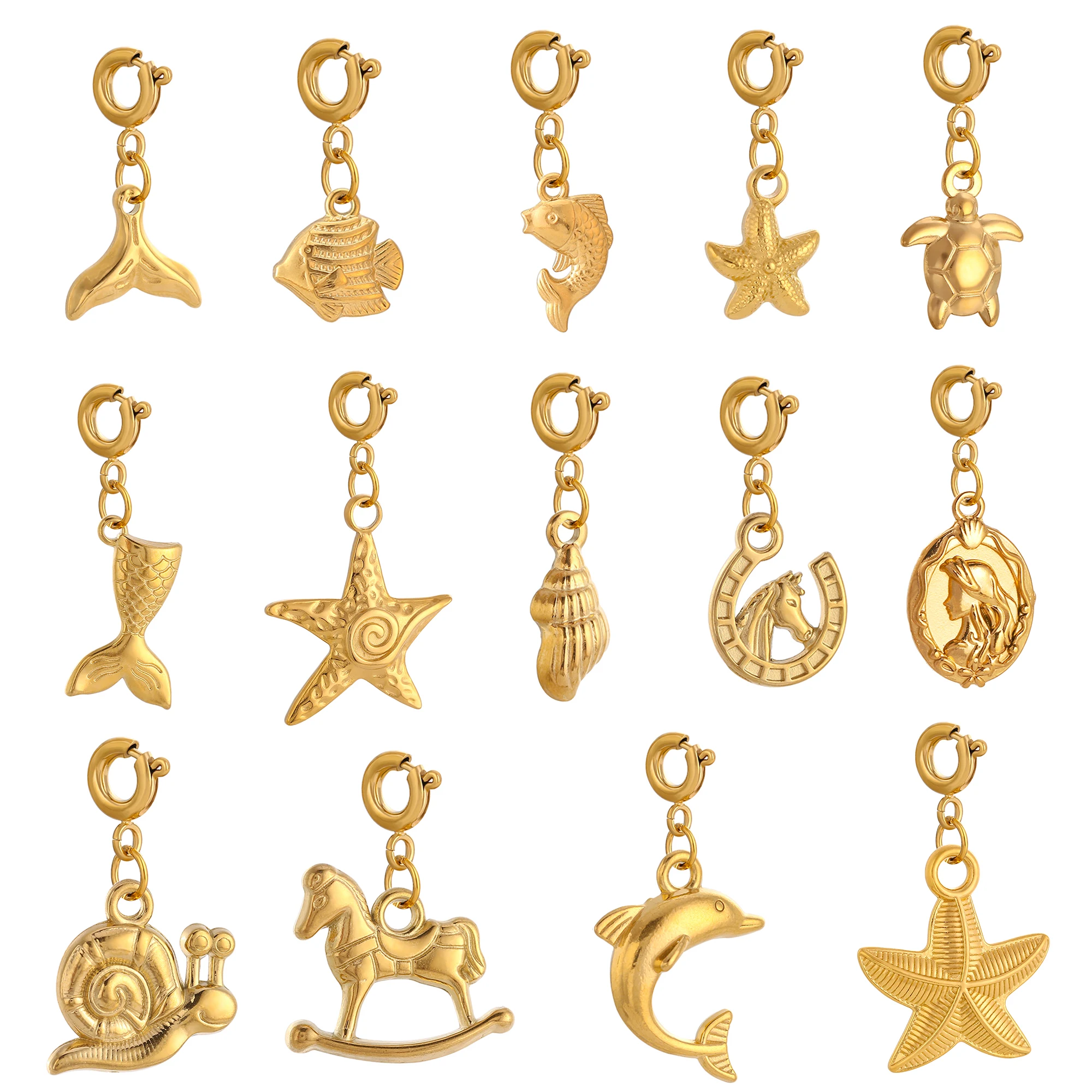 Wisiorki z motywem oceanu Urocze zawieszki ze stali nierdzewnej Conch/Shel/Starfish Aniaml Charms do tworzenia biżuterii DIY Naszyjniki Kolczyki Rękodzieło