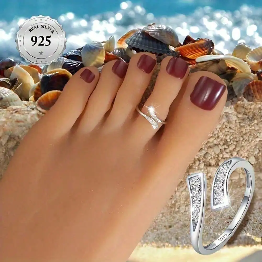 1 Silver Toe Ring Adjustable Open Toe Ring, Summer Holiday Party Accessories, Mother's Day Gift - Detail 1