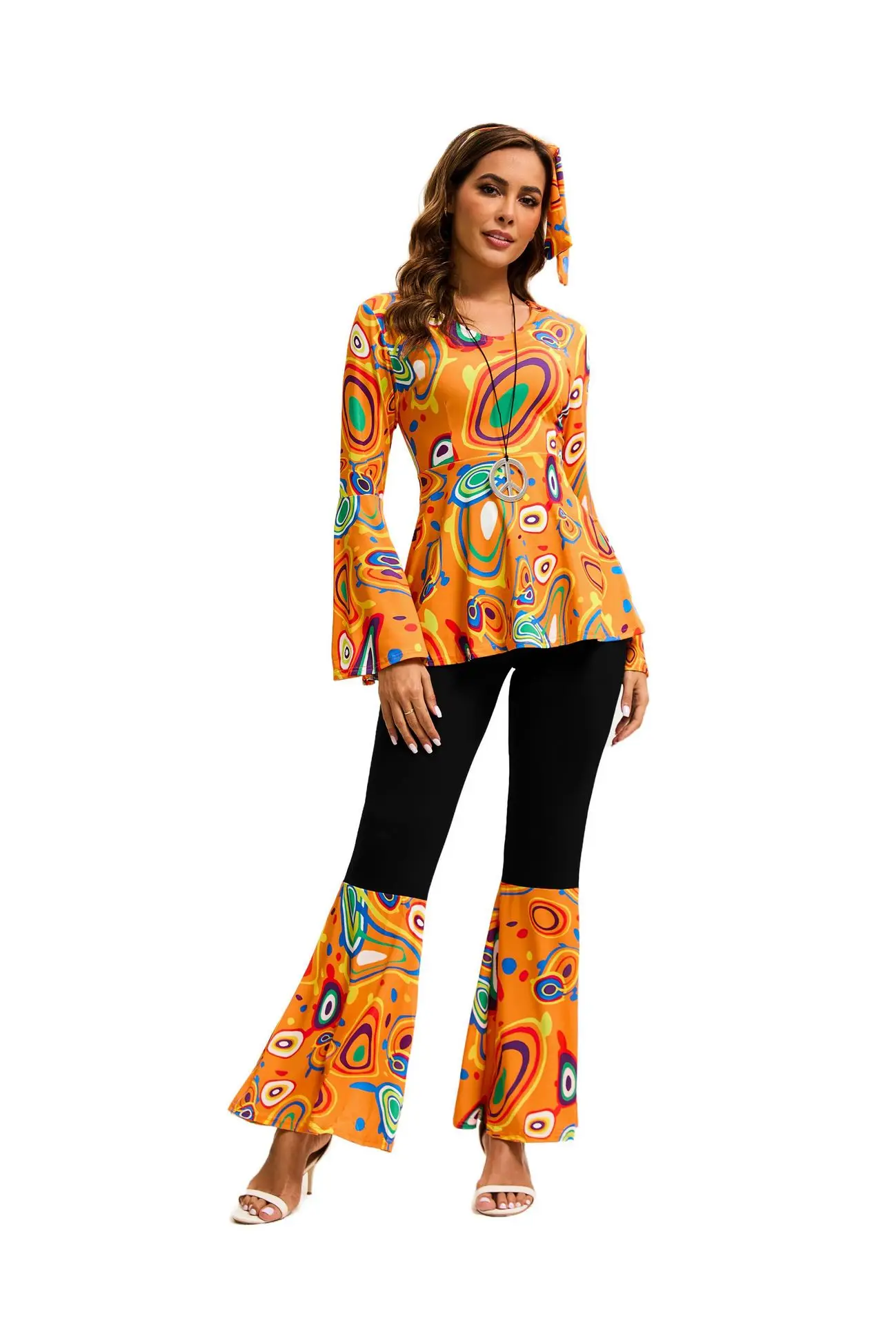 Déguisement Hippie Disco Femme Multicolore avec Bandeau – photo 5