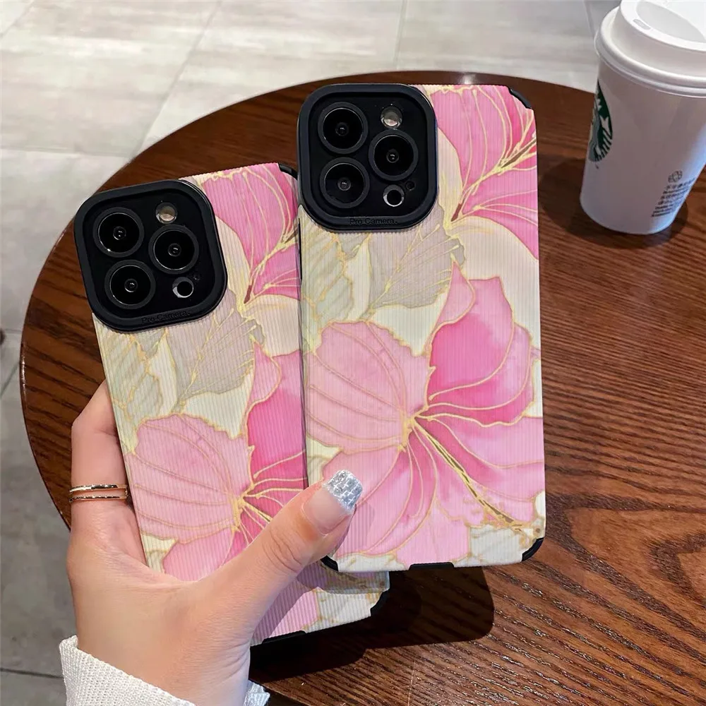 Lovebay Painted Flower Phone Case for iPhone11 12 13 14 15 16 Pro Max 7 8 Plus XR XS Max Soft Shockproof Back Bumper Cover Funda