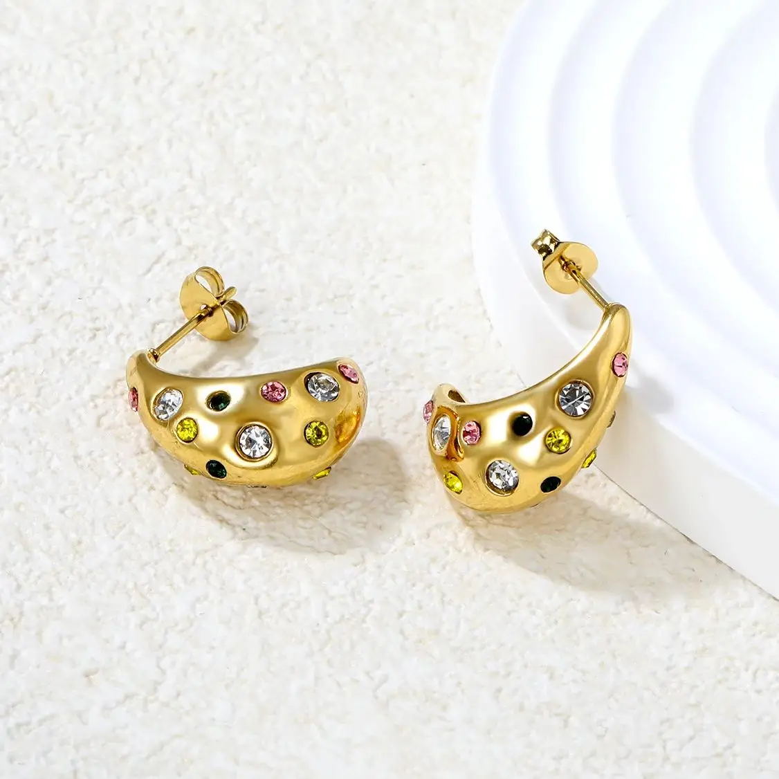 LUXUKISSKIDS Steel Vintage Chunky Dome Teardrop Earrings Full of Zirconia Golden Waterdrop Dupes Drop Pendients for Women/Girls
