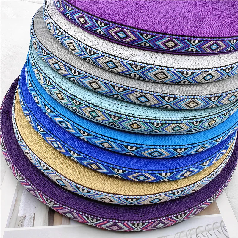 5 Yards 2CM Old Fashioned Vintage Colorful Retro Geometric Jacquard Embroidered Ribbons DIY For Collar Sewing Accessories