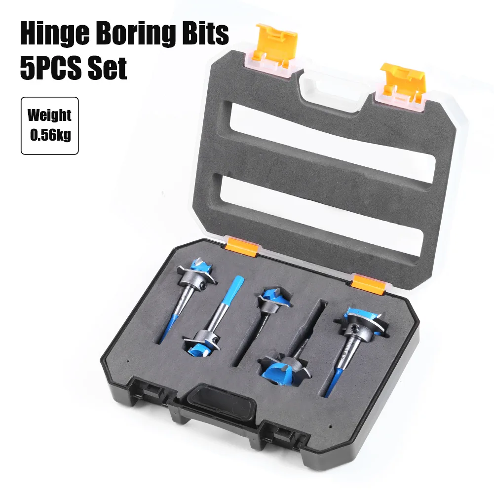 5pcs/set 15-35mm Hexagonal Shank Positioning Woodworking Hole Opener Flat Wing Drill Adjustable Hinge Hinge Hole Reamer