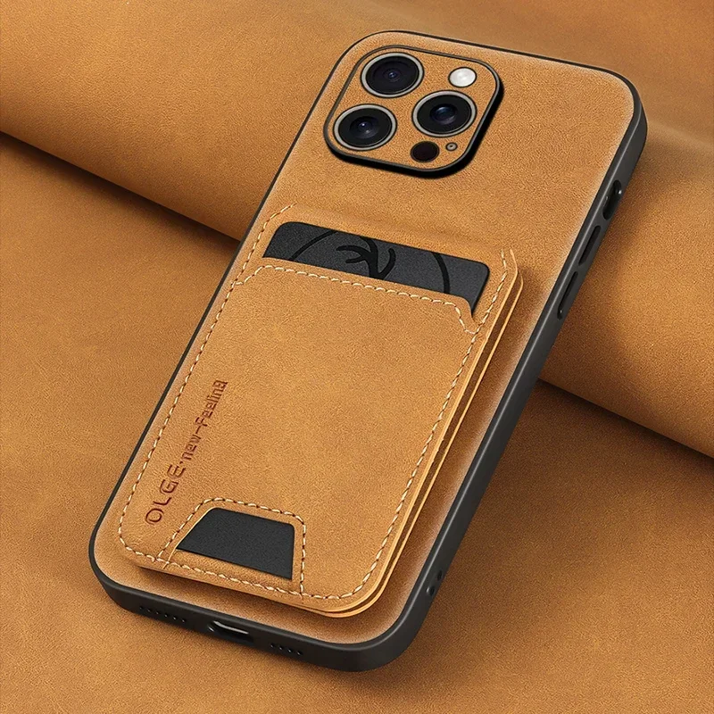 Luxuriöse Leder-Kartenhalter-Handyhülle für iPhone 17 16E 16 17 15 14 13 11 Pro Max – Stoßfeste Leder-Rückabdeckung mit Kartenfach