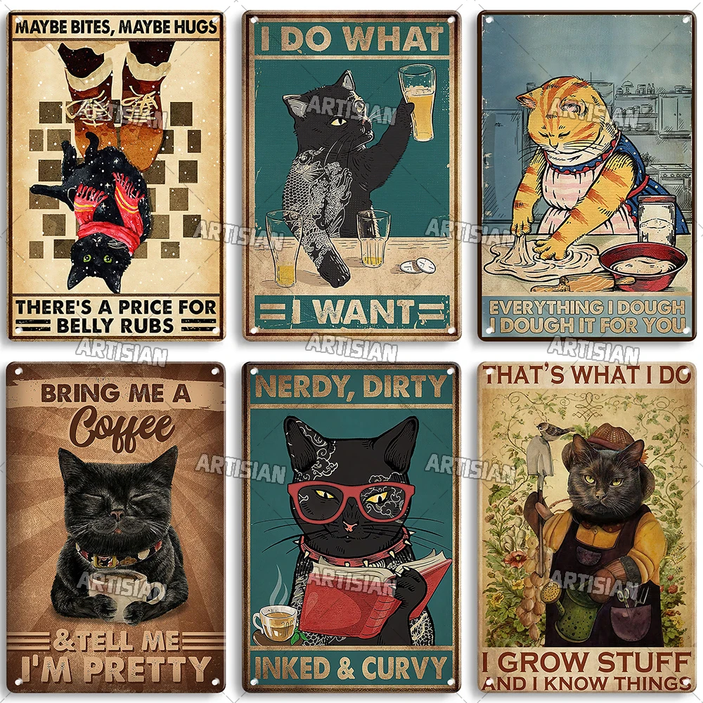Artisian Black Cat Retro Metal Plate Halloween Vintage Dekoracyjny Blaszany Znak Dekoracja Ścienna Garaż Bar Pub Klub Kuchnia Dom Man Cave — zdjęcie 5