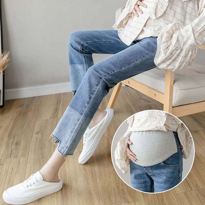 

Pregnant women straight with jeans new pregnant women show thin elastic jeans spring and autumn casual belly support wide leg ni