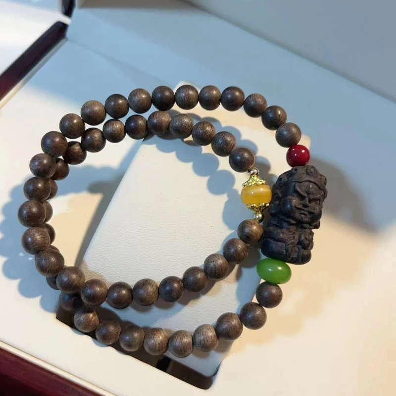 

Оригинальный нишевый браслет из агарового дерева с двойным кругом «сделай сам», в сочетании с натуральным пчелиным воском, культурными и модными украшениями, бусины Будды