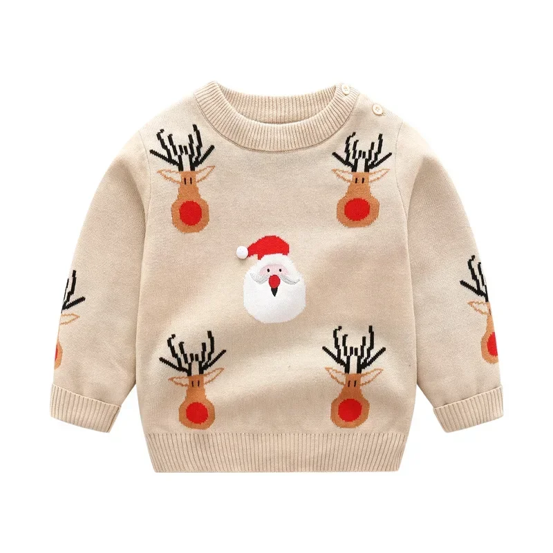 Natale Baby Boy Girl maglione lavorato a maglia maniche lunghe cotone invernale morbido cartone animato bambino Capodanno vestiti per bambini per bambini