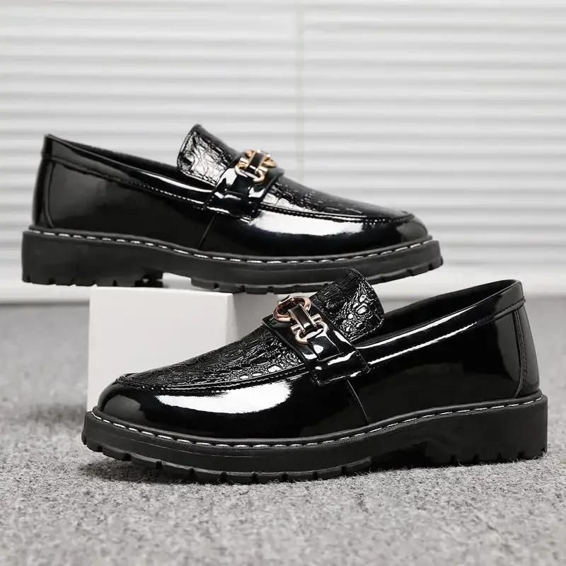 Male Casual Shoe Round Toe Black Men\'s Leather Shoes Non Slip and Waterproof Comfortable Slip-on New In Designer Luxury Sale Pu