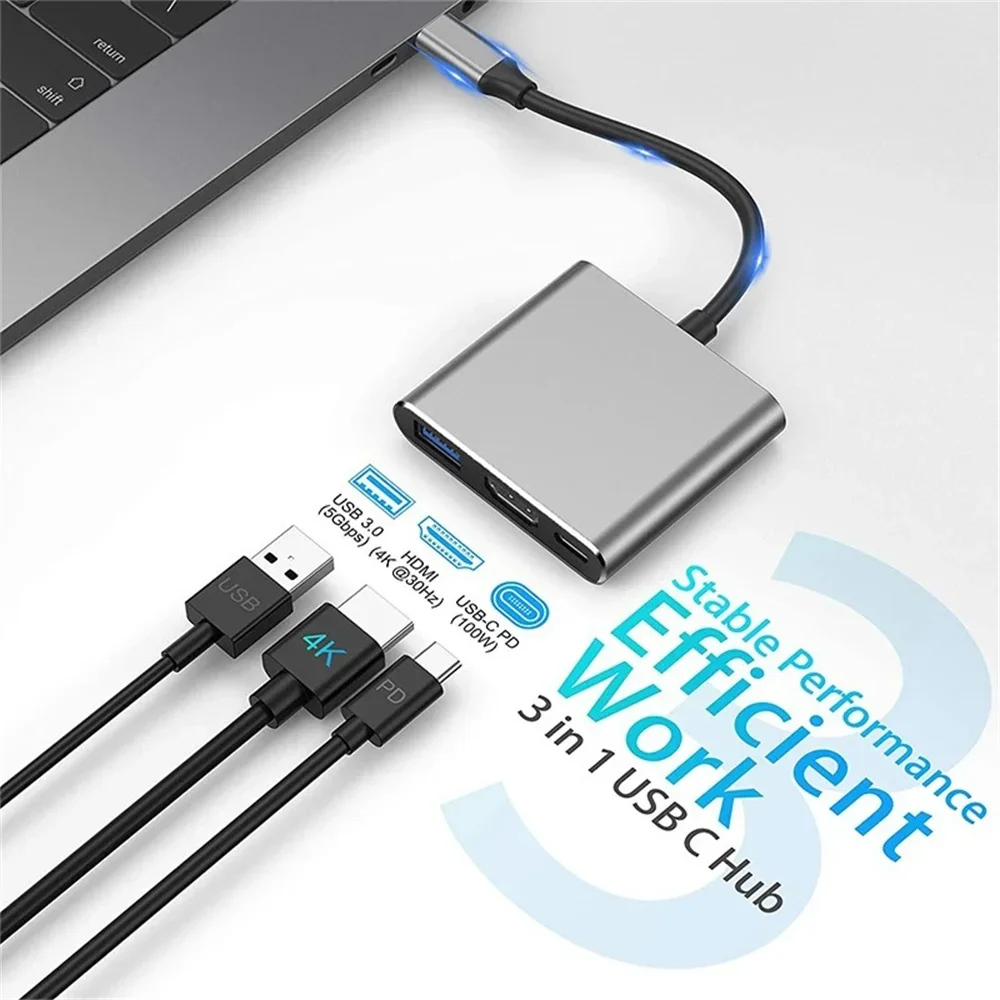 USB C HUB 3-in-1 Multiports Adapter, 4K HD Video Transmitter Converter, USB Type C to HDTV+USB Connector for PC and Mobile Phone - view 4