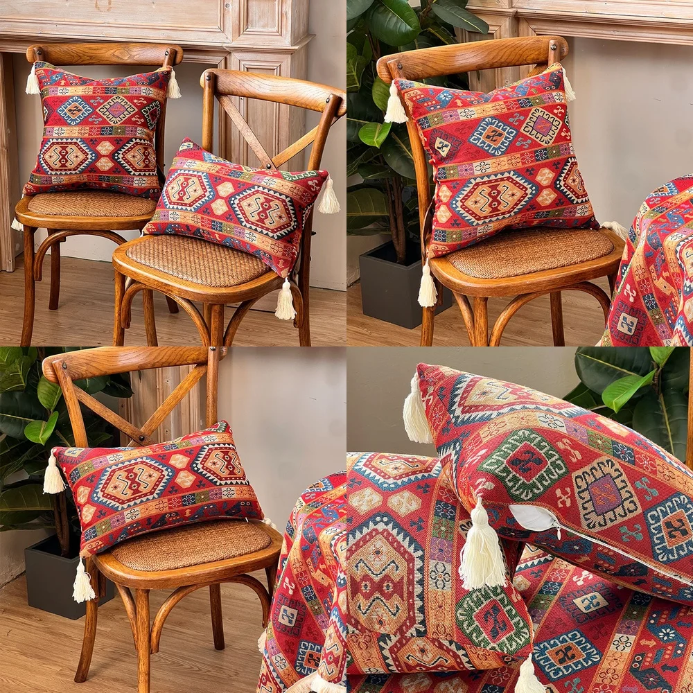 Ethnic Style Pet Bed Pillow with Removable Insert for Dogs Cats Small Pets Home Living Room Sofa Chair Office Decorative Back