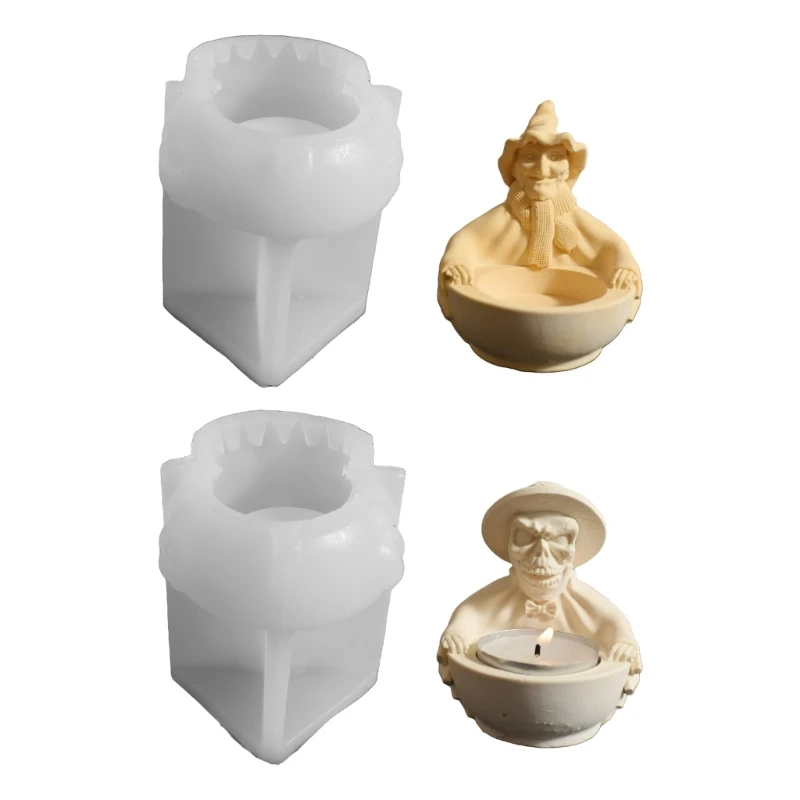 Halloween Gentleman Skull Holder Silicone Mold Candlestick Moulds Suitable for Crafting Resin Casting Decorations