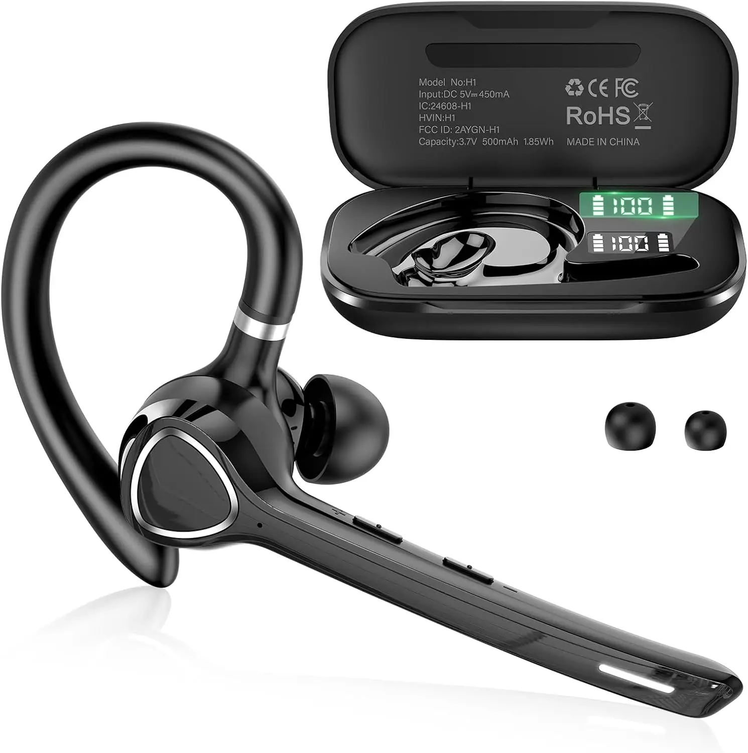 Bluetooth Headset with APTX HD, CVC 8.0/ENC Dual Mic, Mute Button, Dual Connection, 90H Playtime, Single-Ear for Trucker Business