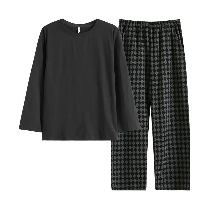 Conjunto de pijama de dos piezas para hombre y mujer, pantalones largos de algodón, ropa de estar por casa, talla grande