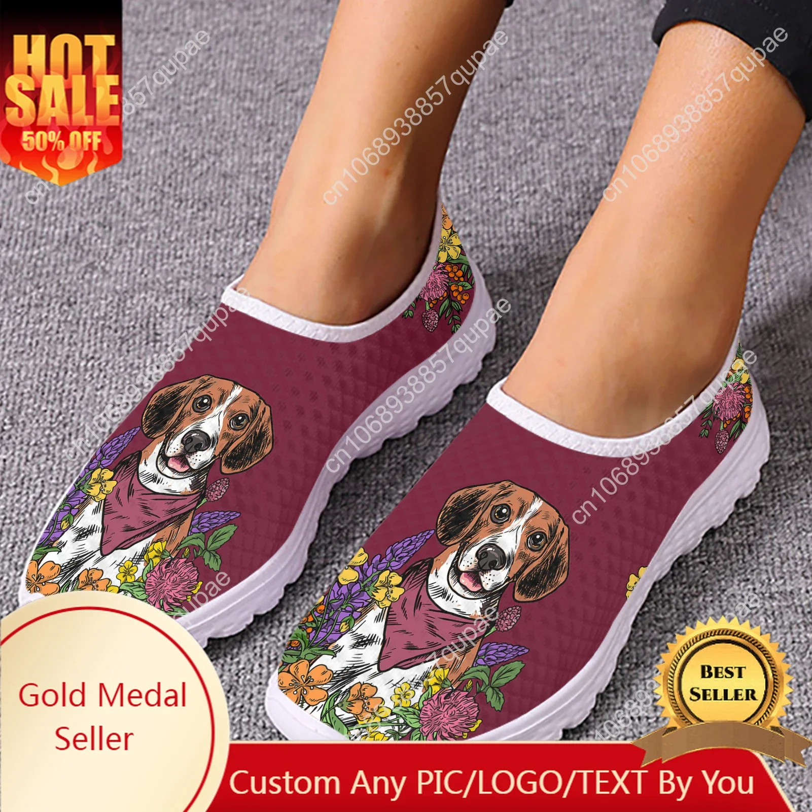 

Lovely Beagle Labrador Flower Mesh High Quality Sneakers Women Men Teenager Casual Fashion Custom Made Tennis Flat Couple Shoes