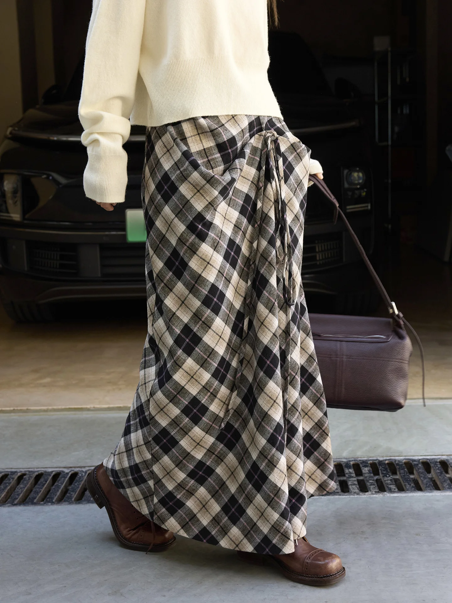 레트로 패션 비대칭 대비 하이그 패턴 하프 스커트 하이 디자인 센스 롱 스커트 여성용