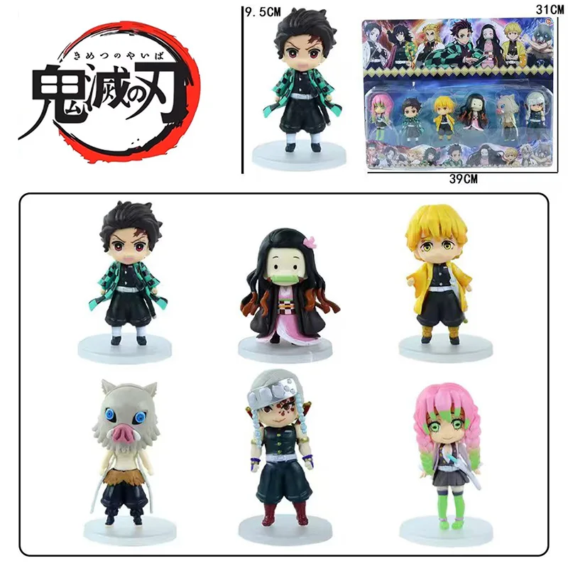 

Набор из 6 фигурок Demon Slayer: Танджиро, Ренгоку, Шинобу, Гию — статуэтки из аниме Kimetsu No Yaiba, декор для стола