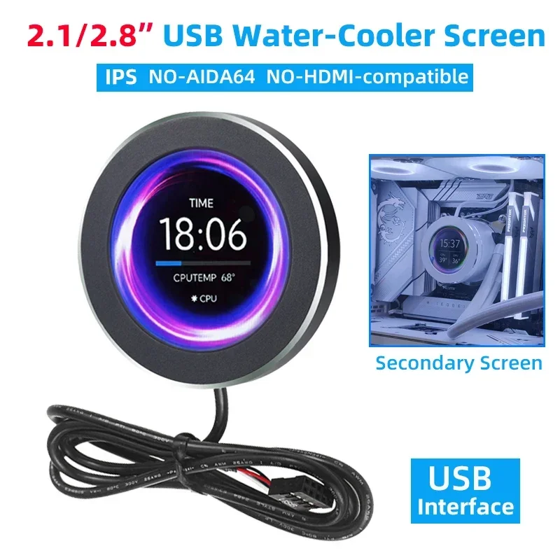 

2.1 / 2.8 Inch IPS Water-Cooled Secondary Screen 480x480 for Desk PC Computer Windows Round Display with CNC Case Free AIDA64