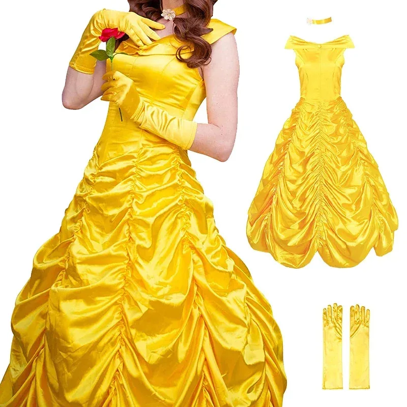 

2026 New Women Beauty and The Beast Cosplay Costume Belle Princess Palace Prom Yellow Dress Adult Hall ★☆❤★☆