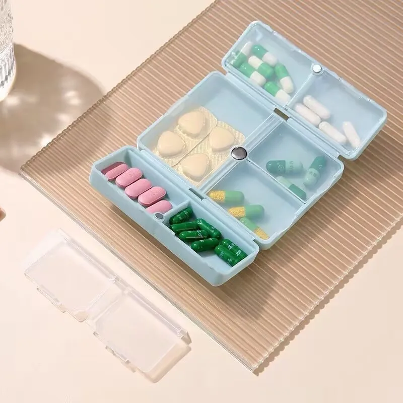 Portable 7-cell Pill Box, Independent Folding Double-layer Storage Box, Magnetic Seven-cell Pill Box