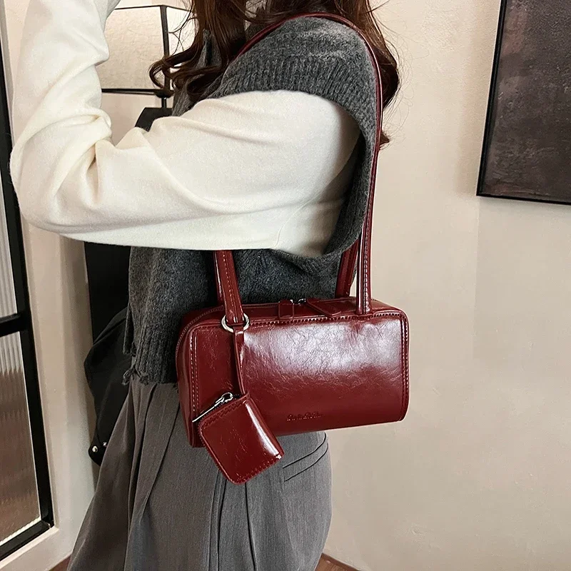 LEFTSIDE 2 Pcs/set Small PU Leather Square Bags For Women 2024 Winter Y2K New Female Fashion Shoulder Bag Handbags With Purses