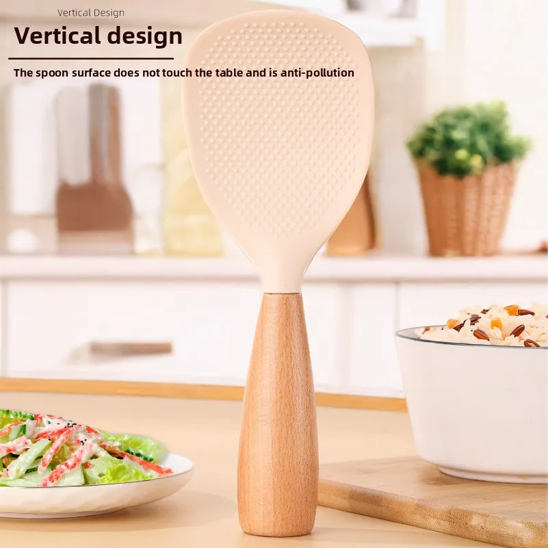 

Silicone rice spoon, non-stick to rice, can be used as a standing household rice spoon.Wooden handle rice spoon and rice spatula