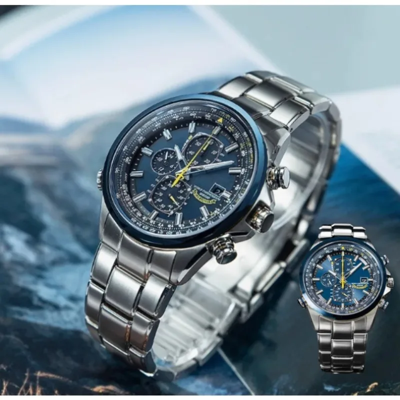 Stylish Men's Atomic Chronograph Watch | Luxury Sports Design, Stainless Steel & Blue Dial | Great Christmas Gift