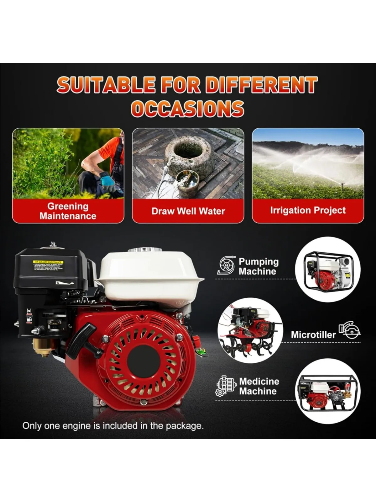 

6.5HP 4 Stroke 200CC Gas Engine Pull Start OHV Air Cooling System for Go Kart Compressor Scarifier Lawnmower Cement Mixer