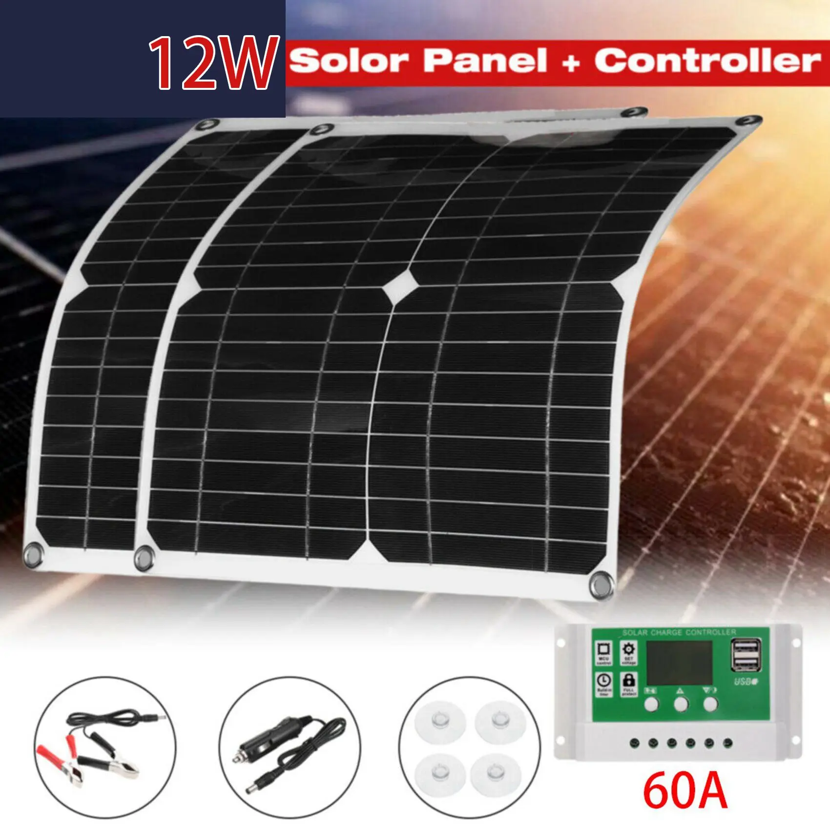 

Комплект солнечных панелей SDFC-2X 12W с контроллером 60A 12V для автодомов и лодок