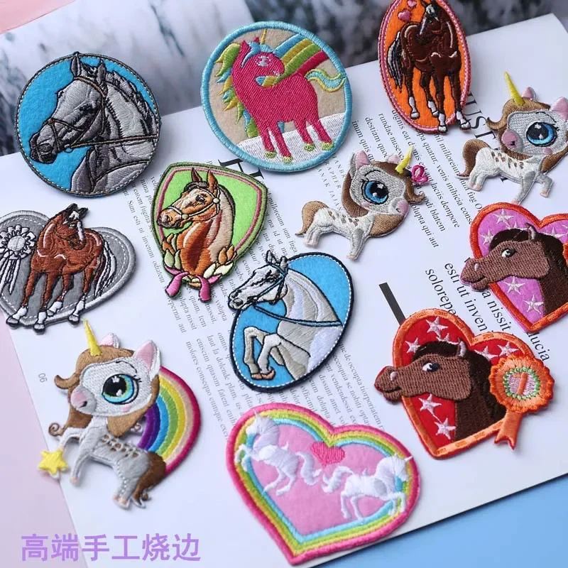 Exquisite Embroidery Iron on Pony Patches Cute Unicorn Badges Handmade Horserace Prize Emblem Horse Logo for Clothes Bags Caps