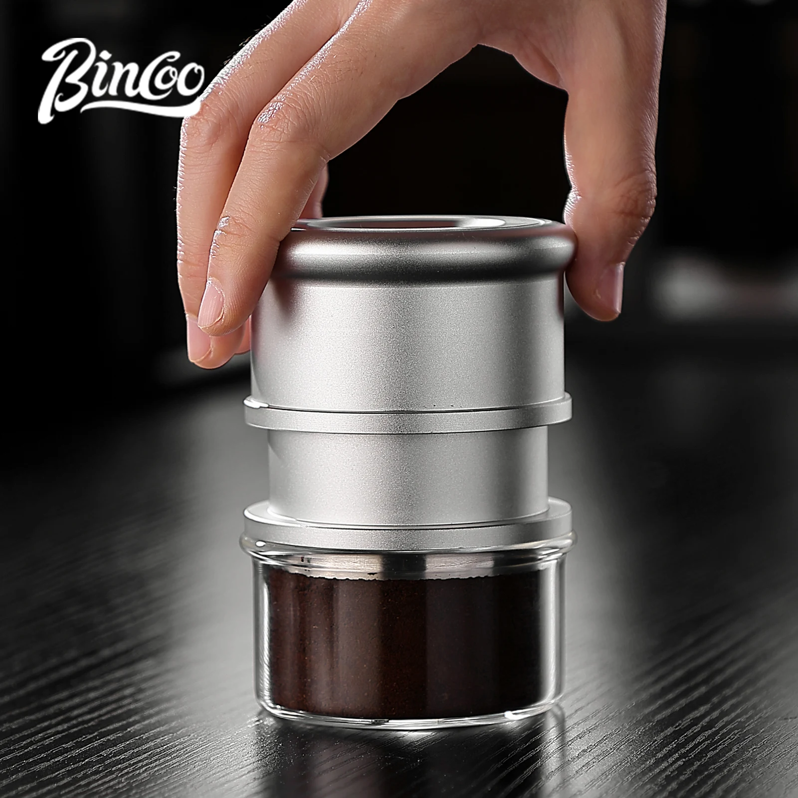 Bincoo Cyclone Constant Force Tamper 58mm – Self-Gravity Leveling Tamper, Black Silver Color for Espresso Home Use