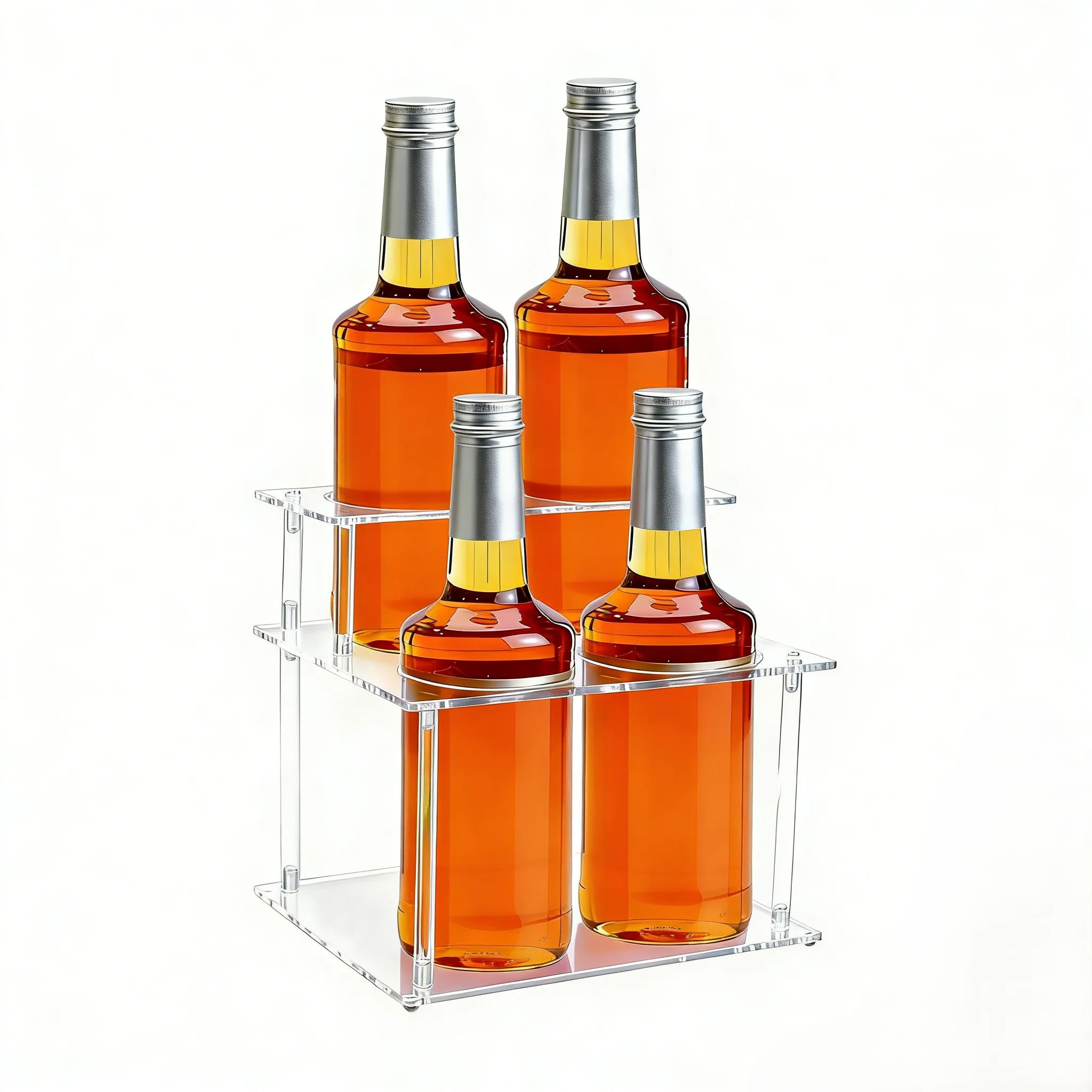 1 PCS Clear 2-Tier Coffee Syrup Organizer Stand For 4 Bottles Condiments Wine Kitchen Bar Storage Rack Home Decor Frame