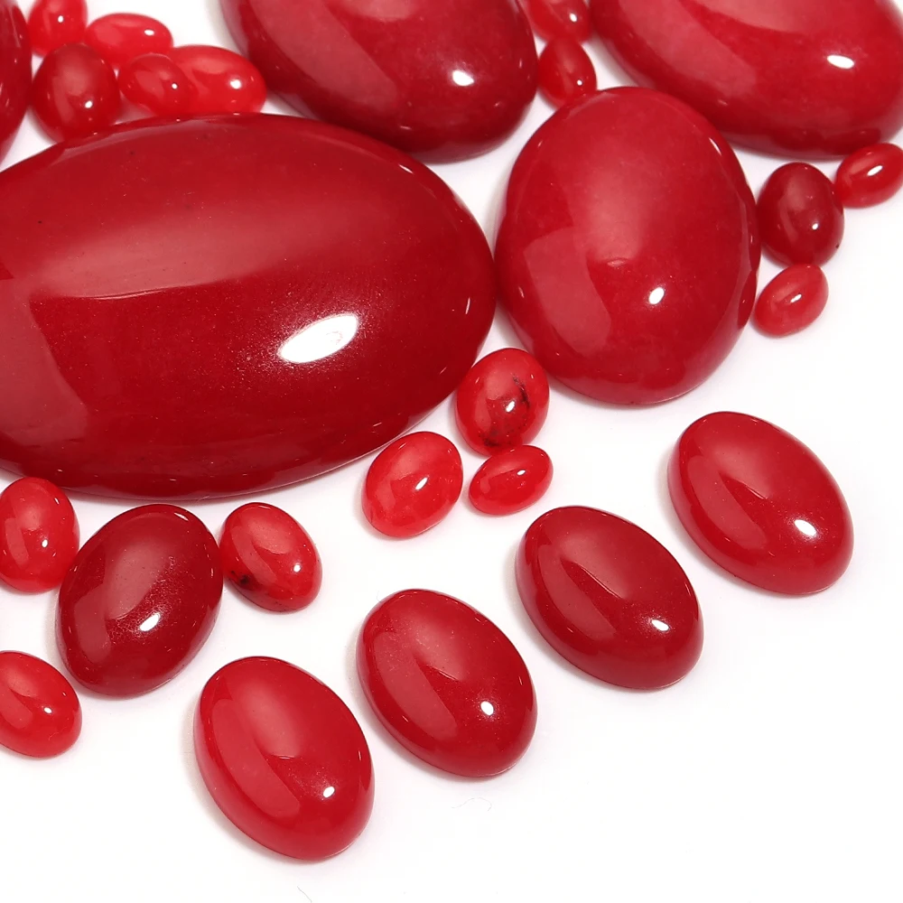 

2/5/10Pcs Red Jade Cabochon Beads Oval Flatback Spacers Natural Stone Cabochon Cameo for DIY Jewelry Making Necklace Findings
