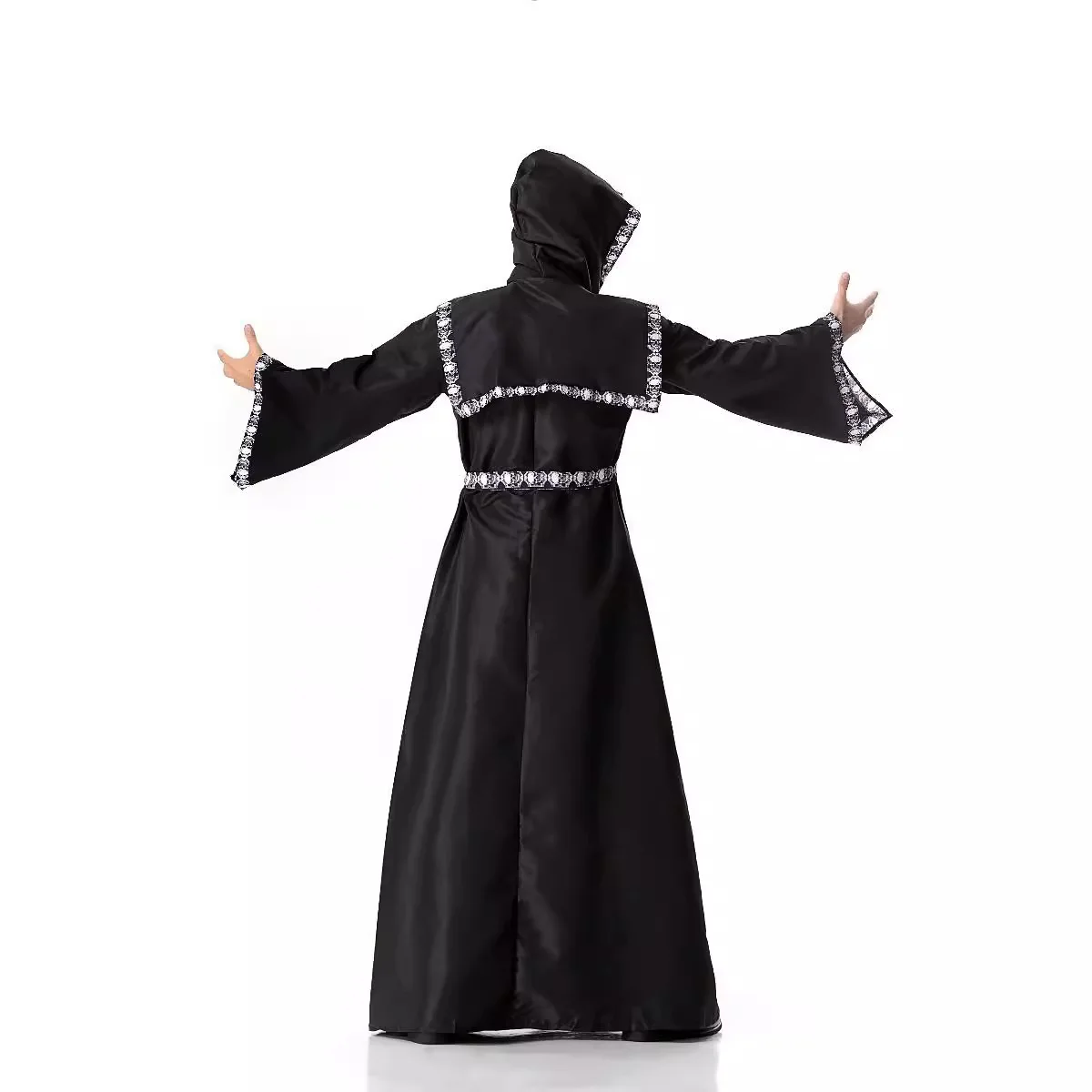 大人用ハロウィン司祭中世コスプレロープコスチュームカップル死の役割プレイスカルプリントフード付きマントセットパーティーカーニバル用