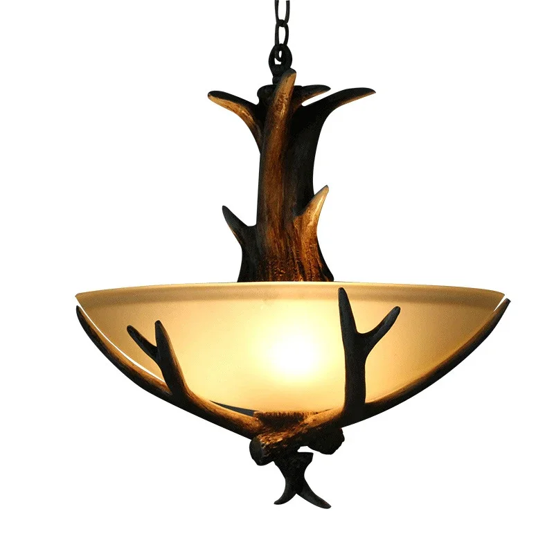 

Modern Antler Pendant Lamp LED Creative Retro Glass Chandelier Light Fixtures for Home Dining Room Aisle Homestay
