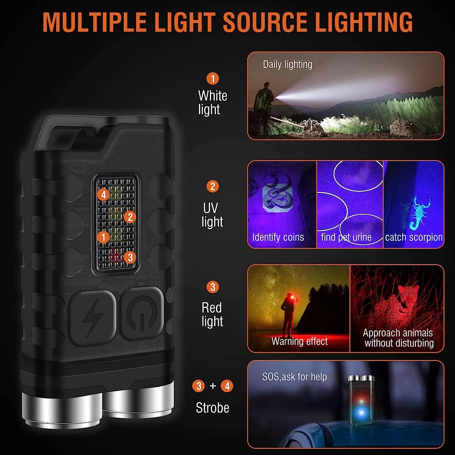 V3/V10 MINI LED Flashlight Fluorescence Keychain Light Portable Super Bright Torch TYPE-C USB Charging Emergency Work Light