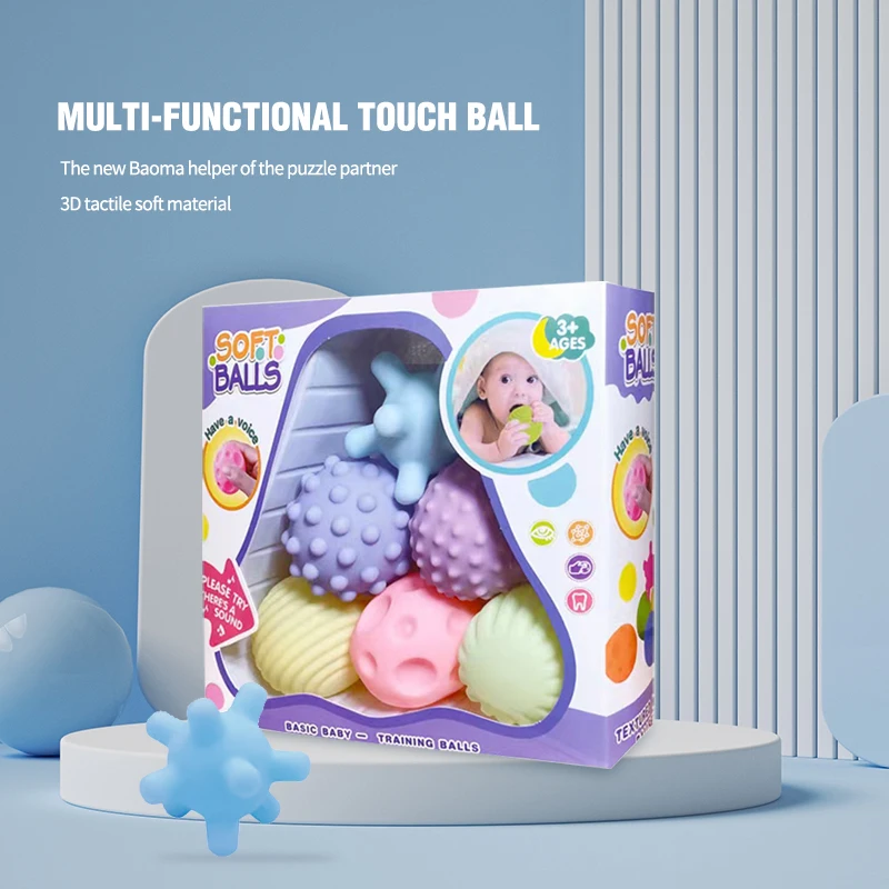 Bolas sensoriais texturizados para crianças, brinquedos do bebê, bola de toque de mão, bola de massagem macia, brinquedos infantis chocalho sentidos, 6 peças