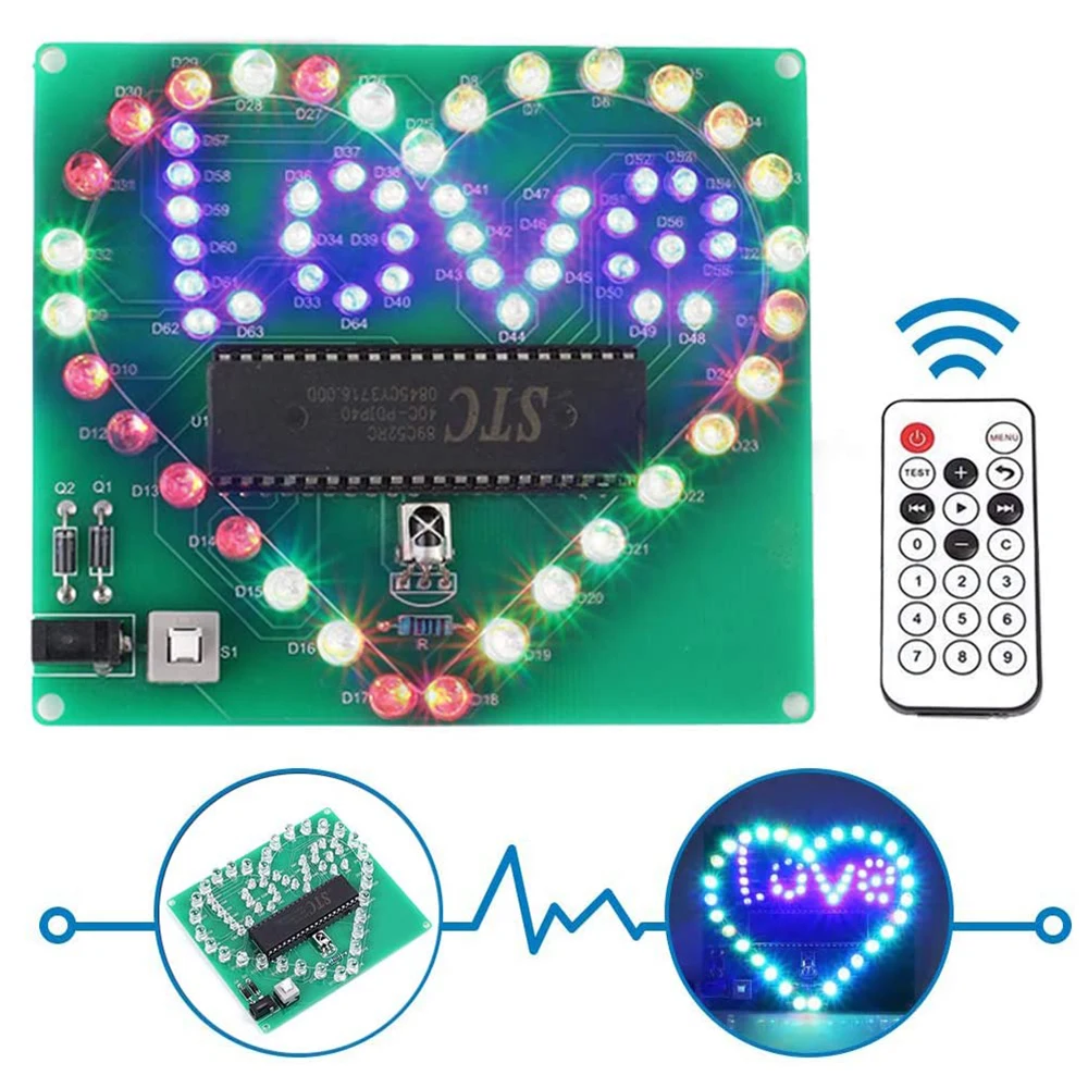 DIY Electronic Kit LED Flashing Heart Love Glowing Colorful Light Suite Soldering Practice For School Student STEM Teaching